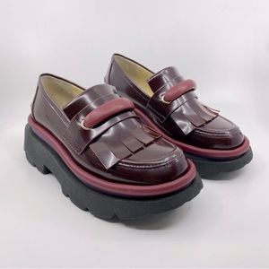 Women's Burgundy Loafers with Fringe Detail